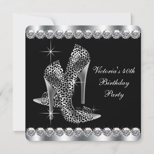 Frauen Elegante Black Birthday Party Einladung (Vorderseite)