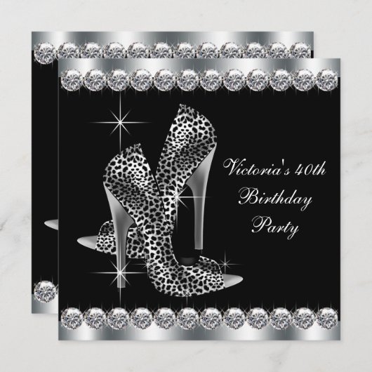 Frauen Elegante Black Birthday Party Einladung (Vorne/Hinten)