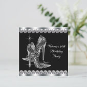 Frauen Elegante Black Birthday Party Einladung (Stehend Vorderseite)