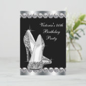 Frauen Elegante Black Birthday Party Einladung (Stehend Vorderseite)