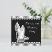 Frauen Elegante Black Birthday Party Einladung (Stehend Vorderseite)