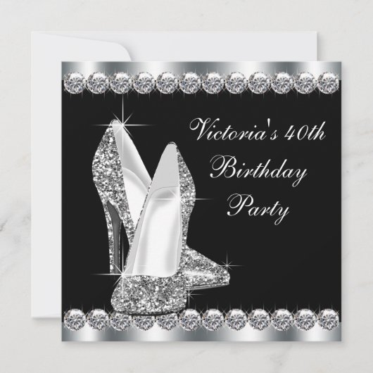Frauen Elegante Black Birthday Party Einladung (Vorderseite)
