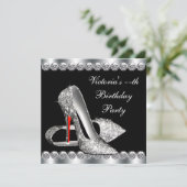 Frauen Elegante Black Birthday Party Einladung (Stehend Vorderseite)