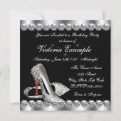 Frauen Elegante Black Birthday Party Einladung (Rückseite)