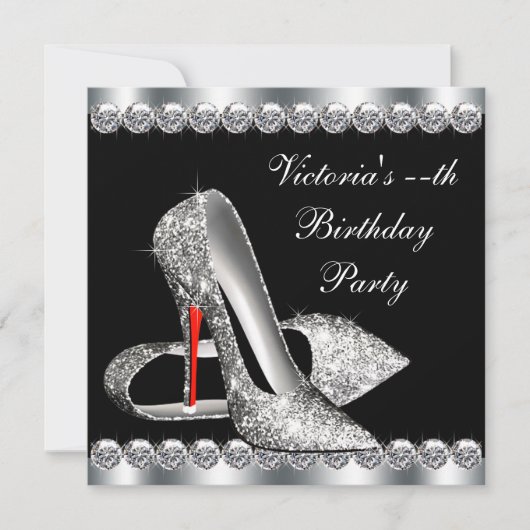 Frauen Elegante Black Birthday Party Einladung (Vorderseite)