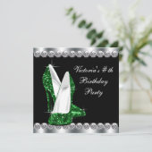 Frauen Elegante Black Emerald Green Geburtstagspar Einladung (Stehend Vorderseite)