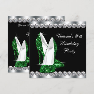 Frauen Elegante Black Emerald Green Geburtstagspar Einladung