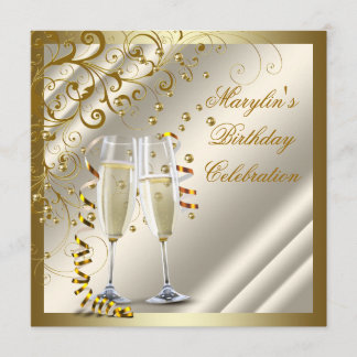 Frauen Elegante Elfenbeinküste Gold Geburtstag Einladung