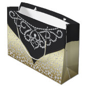 Frauen Eleganter Black Gold Diamond Große Geschenktüte (Rückseite Schrägansicht)