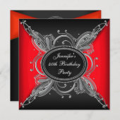 Frauen Elegantes Rotes und Schwarzes 40. Geburtsta Einladung (Vorne/Hinten)