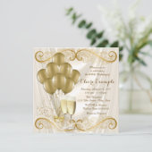Frauen Elfenbeingold Geburtstagsparty Champagne Gl Einladung (Stehend Vorderseite)