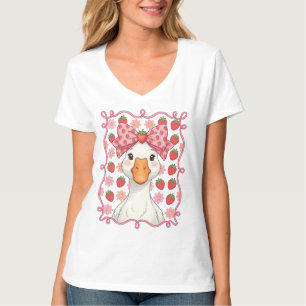 Frauen Erdbeergans Sommer Schleife T-Shirt