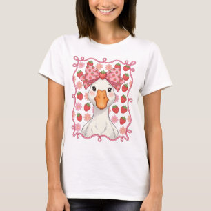 Frauen Erdbeergans Sommer Schleife T-Shirt