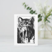 Frauen essen Katze Postkarte (Stehend Vorderseite)