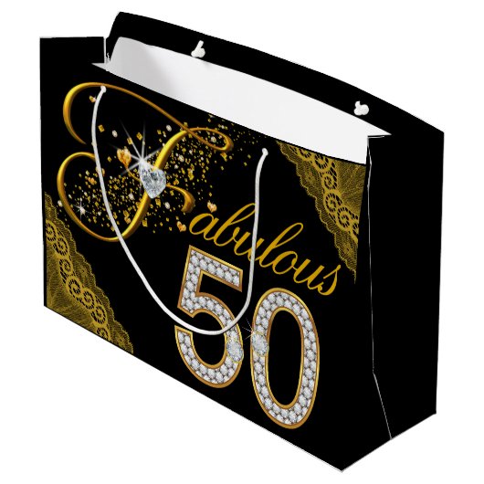 Frauen Fabulous 50 Geburtstag Große Geschenktüte (Rückseite Schrägansicht)