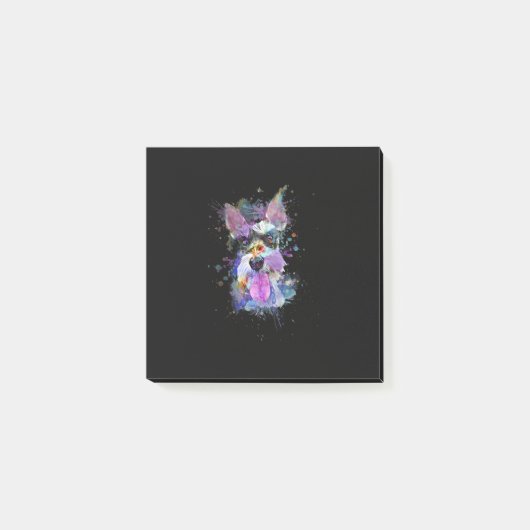 Frauen farbenfrohe Schnauzer Dog Design V-Neck Post-it Klebezettel (Vorderseite)