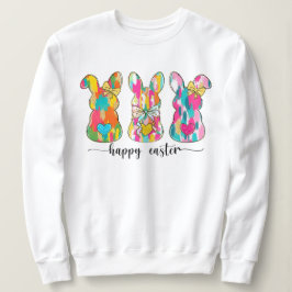 Frauen farbenfroher Glitzer Happy Oaster Bunny Sweatshirt