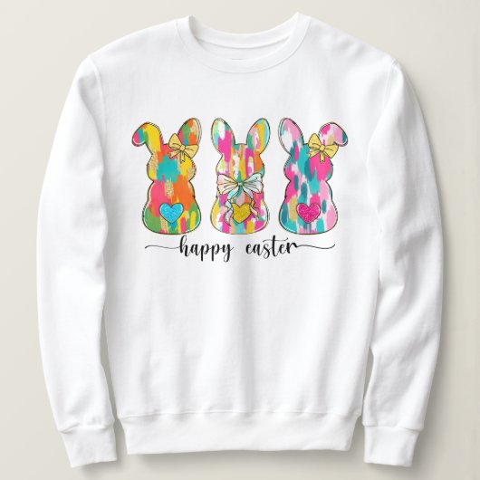 Frauen farbenfroher Glitzer Happy Oaster Bunny Sweatshirt (Design vorne)