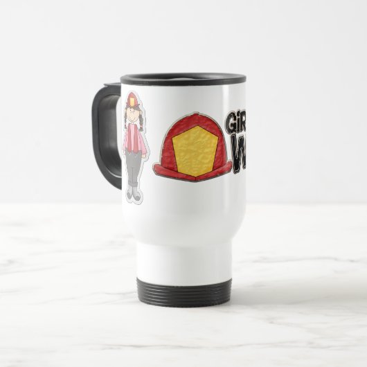 Frauen-Feuerwehrmann-Reise-Tasse Reisebecher (Vorderseite Links)