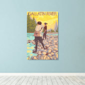 Frauen Fischen - Gallatin River, Montana Leinwanddruck (Insitu (Holzboden))