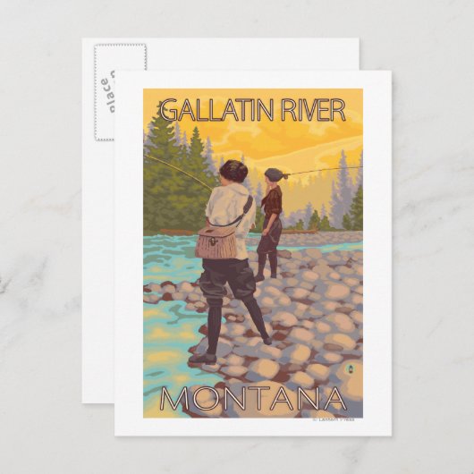 Frauen Fischen - Gallatin River, Montana Postkarte (Vorne/Hinten)
