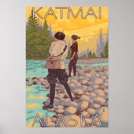 Frauen Fischen - Katmai, Alaska Poster (Vorne)