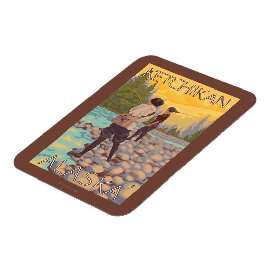 Frauen Fischen - Ketchikan, Alaska Magnet (Linke Seite)