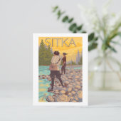 Frauen Fischen - Sitka, Alaska Postkarte (Stehend Vorderseite)