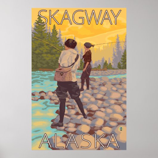 Frauen Fischen - Skagway, Alaska Poster (Vorne)