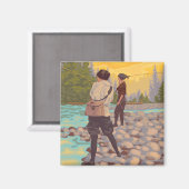 Frauen Fischen - Yellowstone-Nationalpark Magnet (Vorderseite/Rückseite)