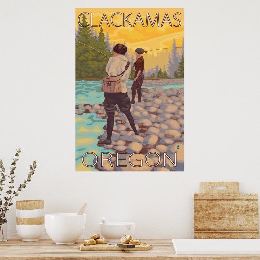 Frauen Fischerei - Clackamas, Oregon Poster (Küche)
