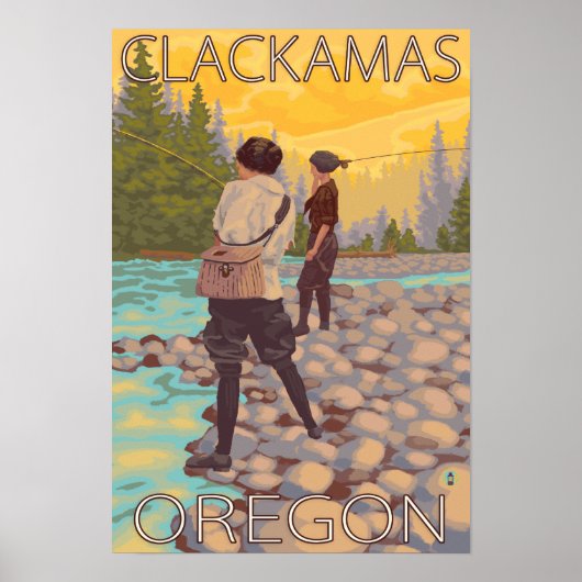 Frauen Fischerei - Clackamas, Oregon Poster (Vorne)