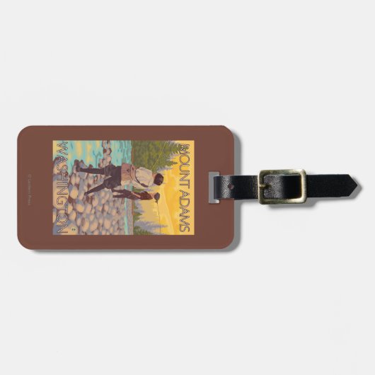 Frauen fliegen Fischen - Berg Adams, Washington Gepäckanhänger (Vorderseite horizontal)