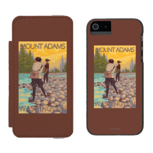 Frauen fliegen Fischen - Berg Adams, Washington Incipio Watson™ iPhone 5 Geldbörsen Hülle