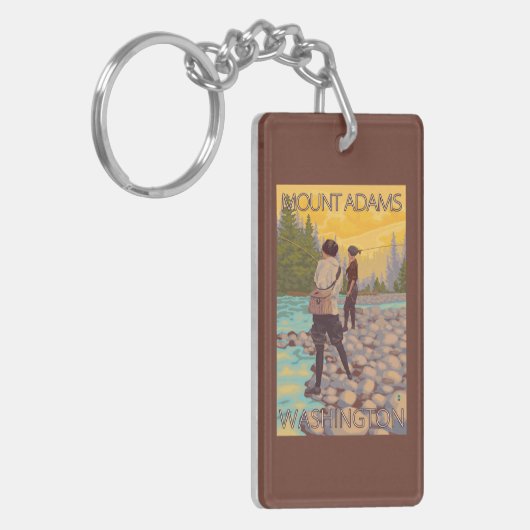 Frauen fliegen Fischen - Berg Adams, Washington Schlüsselanhänger (Vorderseite links)