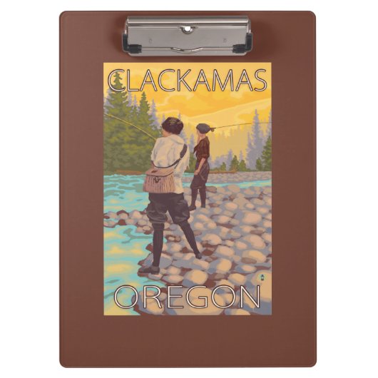 Frauen fliegen Fischen - Clackamas, Oregon Klemmbrett (Vorderseite)