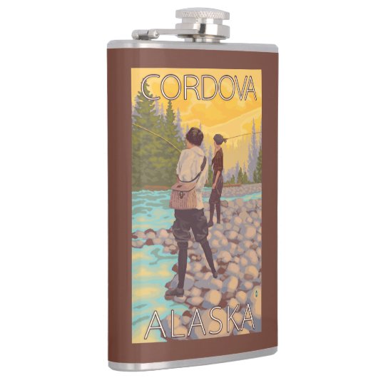 Frauen fliegen Fischen - Cordova, Alaska Flachmann (Rechts)