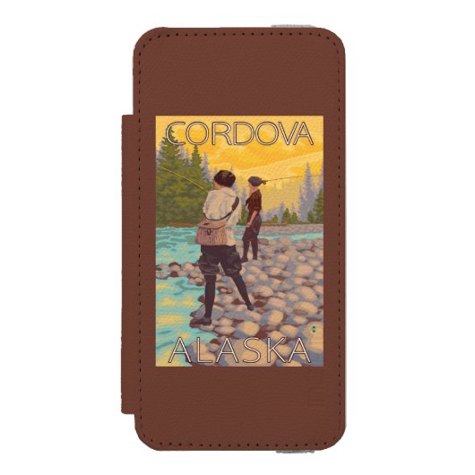 Frauen fliegen Fischen - Cordova, Alaska Incipio iPhone Geldbeutel-Hülle (Folio Vorderseite)