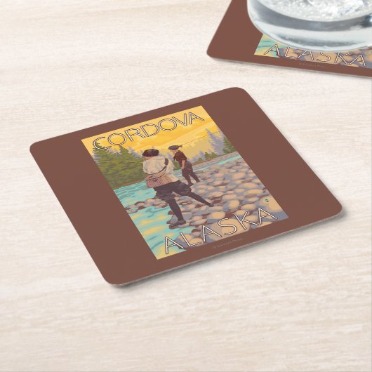 Frauen fliegen Fischen - Cordova, Alaska Rechteckiger Pappuntersetzer (angewinkelt)