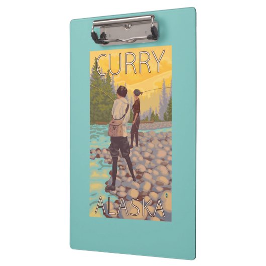 Frauen fliegen Fischen - Curry, Alaska Klemmbrett (Links)