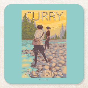 Frauen fliegen Fischen - Curry, Alaska Rechteckiger Pappuntersetzer