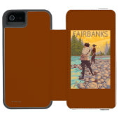 Frauen fliegen Fischen - Fairbanks, Alaska Incipio iPhone Geldbeutel-Hülle (Folio Geöffnet)
