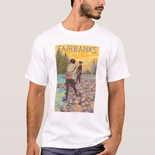 Frauen fliegen Fischen - Fairbanks, Alaska T-Shirt (Vorderseite)