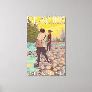 Frauen fliegen Fischen - Glacier Nationalpark, Leinwanddruck