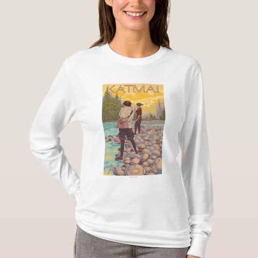 Frauen fliegen Fischen - Katmai, Alaska T-Shirt (Vorderseite)