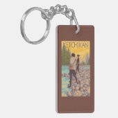 Frauen fliegen Fischen - Ketchikan, Alaska Schlüsselanhänger (Vorderseite links)