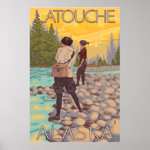 Frauen fliegen Fischen - Latouche, Alaska Poster