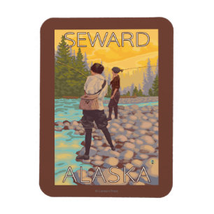 Frauen fliegen Fischen - Seward, Alaska Magnet