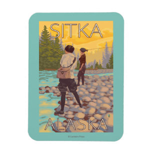 Frauen fliegen Fischen - Sitka, Alaska Magnet