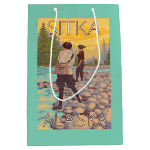 Frauen fliegen Fischen - Sitka, Alaska Mittlere Geschenktüte